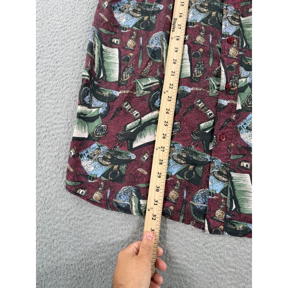 Vintage Bensi Hawaiian Shirt Mens XL Red Silk Button Up Camp Short Sleeve AOP - Picture 8 of 9